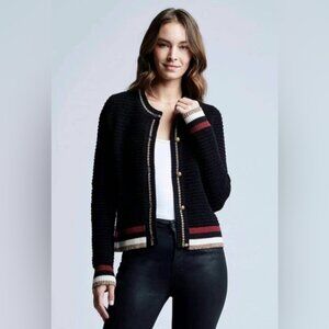 L'AGENCE Archer XX-Small Black Metallic Striped Ribbed-knit Cardigan Sweater EUC